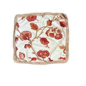 Pottery Barn Floral Fall Colored Floral Leaf Embroidered Pillow Cover 20x20
